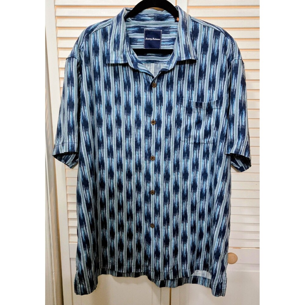 Men's Tommy Bahama Silk Poly Blend Blue Stripe Button Down Shirt XXL